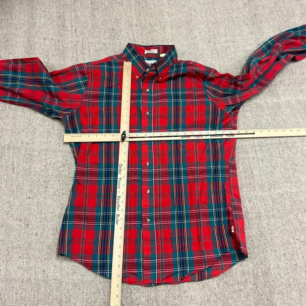 Vintage Lee Button Up Shirt Mens Large Red 1970s Plaid Long Sleeve - Picture 5 of 8